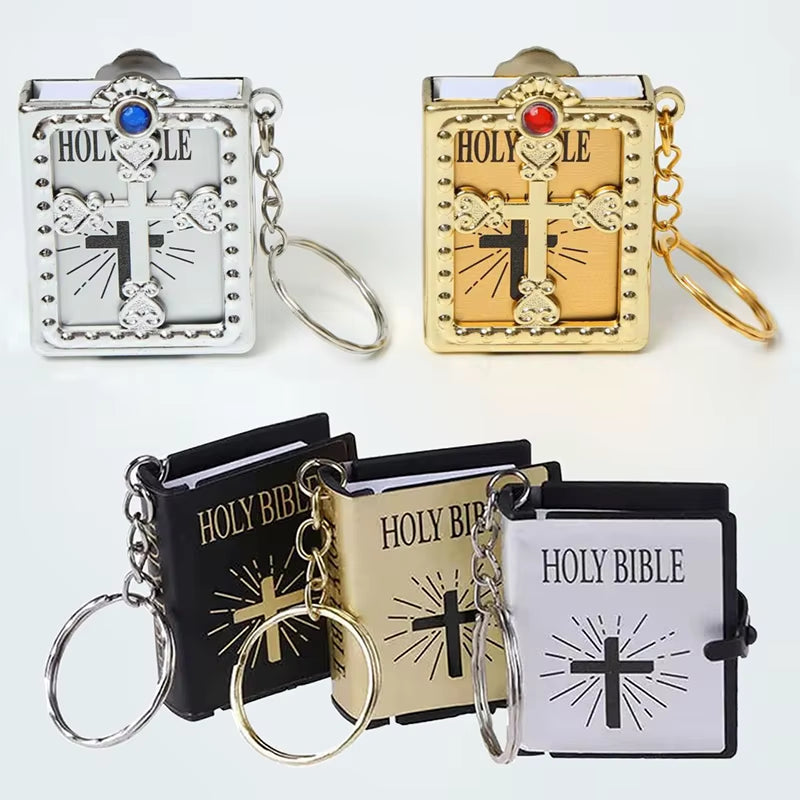 Fashion Holy Bible Keychain Mini Christian English Book Key Ring for Gift